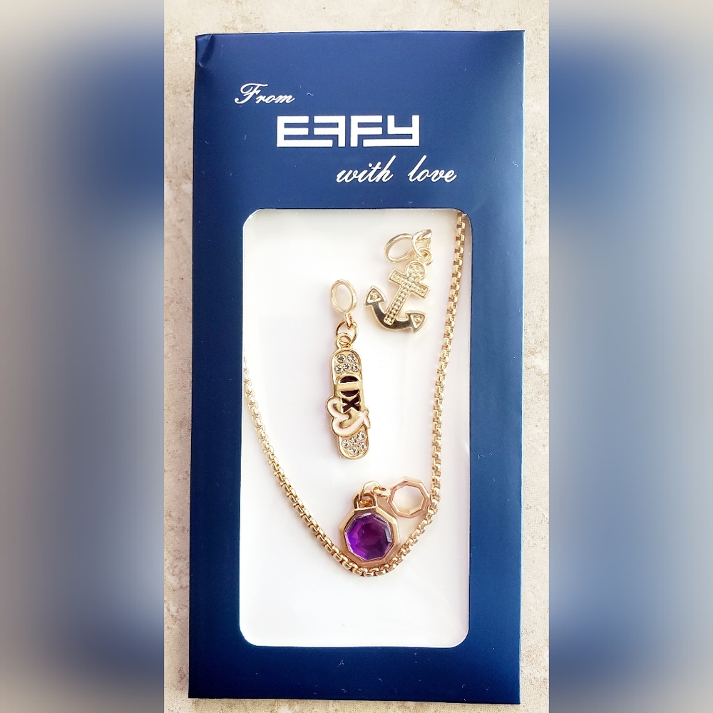 Effy Gold Tone Multi Charm Jewelry Necklace Set with 3 Charms